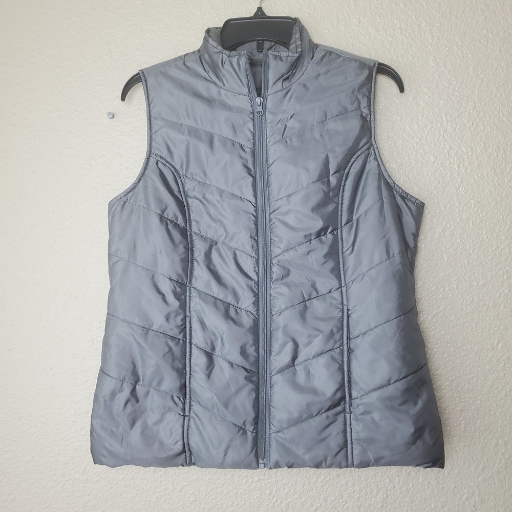 Women's Gray Sleeveless Quilted Padded Puffer Lightweight‎ Jacket Vest Medium